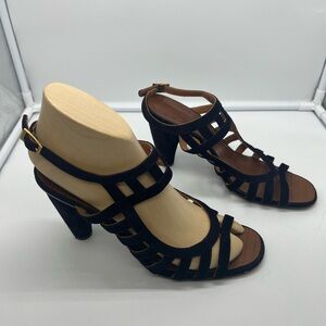 CHIE MIHARA Kayur Rich Deep Purple Suede Caged Open Toe Heeled Sandals sz 39.5